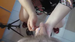 Deep throat and a mouthful of cum after a savory blowjob