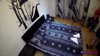 Pee in a glass on the bed