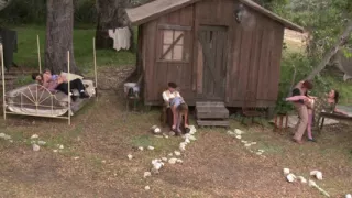 Lusty sluts are sucking and fucking two guys outdoors