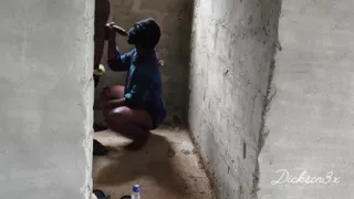 Fucking Ebony Big Wasit Bussy Inside the Toilet of an Uncompleted Building After a Blowjob