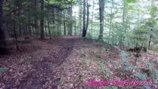Mature man watches girl masturbate in the forest
