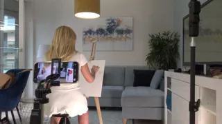 Big tits big ass all natural hottest blonde painter dreams about a dick and a small cock appears for her to play with