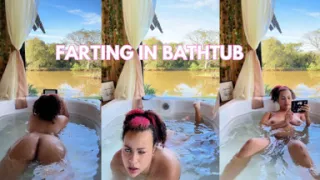 Naked Farting in Bathtub While Reading Chubby Girl Nature View Relax