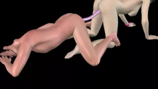 Animated 3D Porn - Beautiful Girl and Asian Man Double Dildo Doggy While Man Stroking