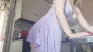 Hot Girl in the Kitchen Without Panties