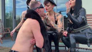 Smoking on the Patio - Mistressae and Friends Share Their Human Ashtray