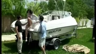 DP outdoor threesome with brunette slut on heels and ending in her mouth