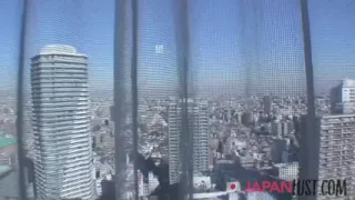 Petite Japanese MILF in fishnet stockings