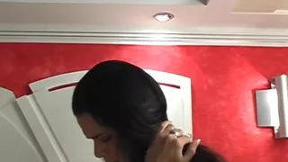 Juicy Shemale with Raven Hair Nails Blonde Chick and Drops Load on Her Big Boobs