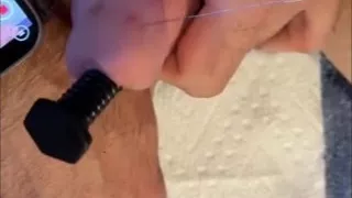First time with needles through my dick head and massive cum explosion