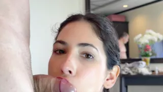 Jasmica, a beautiful Latina with a big ass, gets a throbbing oral creampie from the university director