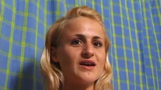 Blonde teen at casting showing her small tits