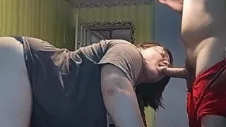 Homemade Profile Blowjob Curvy MILF Gets Mouth Fucked Then Cum on Tits and Stomach