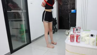 His Girlfriend, with Her Hands Bound and Wearing Ankle Cuffs, Explored the Room Blindfolded