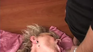 Granny with big ass and hairy pussy first want double dildo in her pussy then cum in mouth