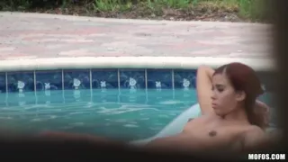 Pervs on Patrol - Red Head Julissa James & Martin Catch a Wet 3some While Masturbating at the Private Pool