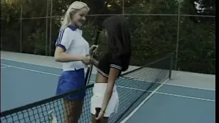 Horny stud bangs two sexy babes hard in the tennis court