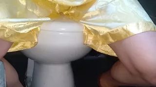 Crossdresser cum wearing satin pajamas