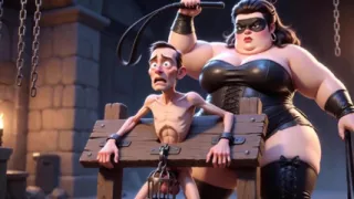 Fat Dominatrix Whips Slaves Caged Penis - Extreme Humiliation