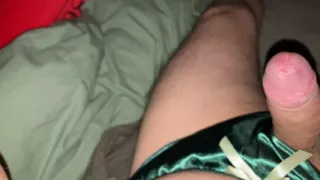 I masturbate in my wife's satin nighties - precum as lube- Soft to hard, dripping cumshot and hard to soft