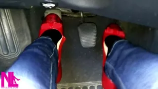 Pedal Pumping and Relaxing My Hosed Feet in Red Pattent Flats