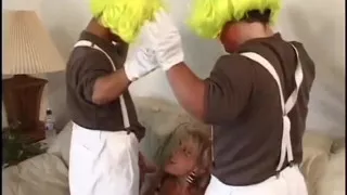 Blonde girl gets hard fucked by midgets