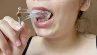 A Giantess Stepmom Traps Her Tiny Ex-husband in a Trap Made of Chewing Gum She Chews, Blows Bubbles,