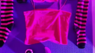 Pink Balaclava Mask Sissy Dyed Pubic Hair Play with a Vibrator