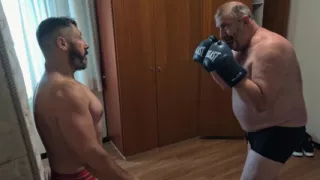 Silver Stepdaddy Boxer Vs. Gouine Wrestler Body Shot Challenge (small X Big)