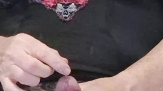 Black Embroidered Basque & Dark Coffee Stockings Cum Shot