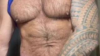 Hairy Muscle Bear Solo Nipple Play & Intense Masturbation