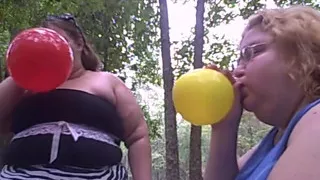 Bbw outdoor balloon blow up and pop