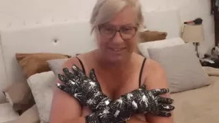 Naughty Fina Uses Gloves to Touch Herself
