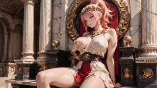 Blonde Queen! Private Morning Reading in the Roman Court, Silk Stockings Crossed, Forbidden Lip Touch!