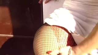 Fishnet Brunette Rides Hard Cock in Bedroom
