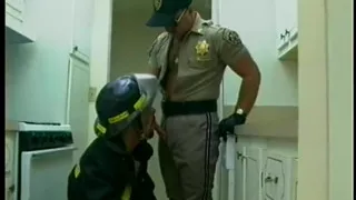 Wild handsome cop gives blowy with passion in the office