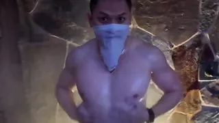 Naked Asian Muscle Hunk Dawn Outdoor Shower Flex - Thick Biceps, 6-pack Abs, V-taper Back & Big Cumshot