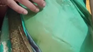 Indian Crossdresser Bottom Gaurisissy Pressing and Playing with Her Big Boobs in Blue Saree Real Homemade Sex