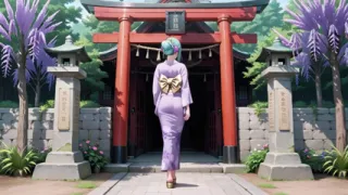 Purple Kimono Goddess! Can't Handle the Wetness Under the Red Torii Gate