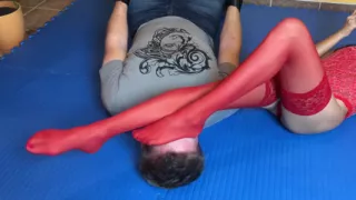 Red Pantyhose Foot Domination