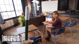 MOFOS - Destiny Cruz Sucks The School Janitor's Cock Before Taking His Load Deep In Her Shaved Pussy