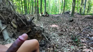 A voyeur in the forest fucks 2 bitches
