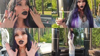 Gothic Witch Wanders the Cemetery, Performs Black Magic Rituals, and Makes You to Worship Her and Satan.