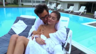 Horny fucking teen rides big cock in swimming pool