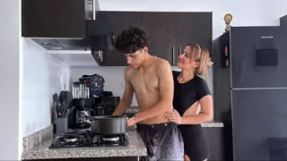 I take advantage of the fact that no one is home to fuck my stepmom hard on top of the kitchen.