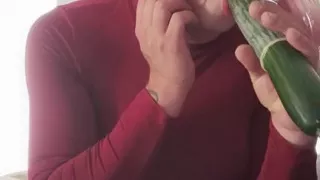 Deep anal with a cucumber