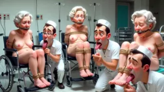 Pathetic Men Licking Wrinkled Feet of Elderly Women