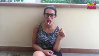 Smoking Petra on balcony