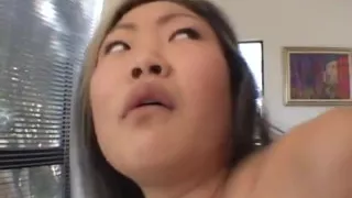 Hot Asian sucks white man's dick before he licks her