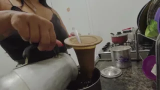 Coffee with the Dirty Old Neighbor Checking His Thick Cock
